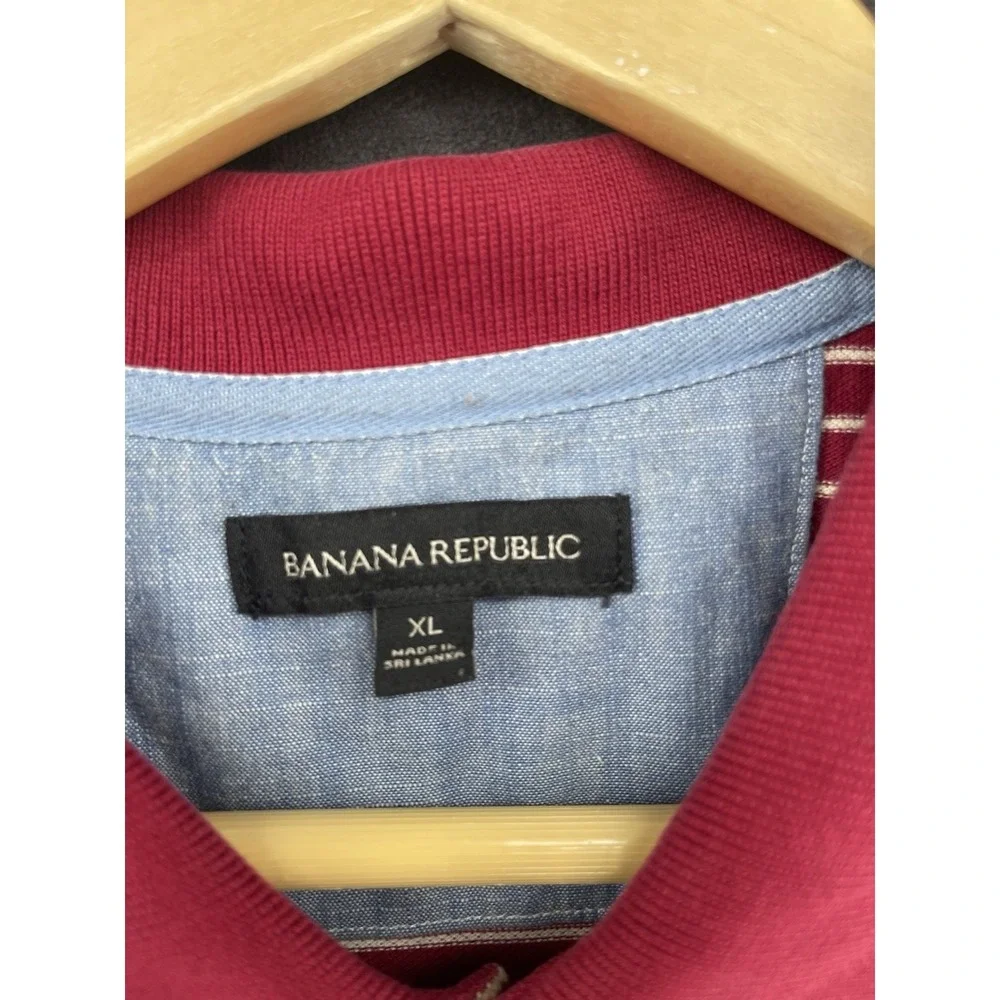 Banana Republic Polo Shirt Mens XL Golf Casual Knit Red Striped Short Sleeve